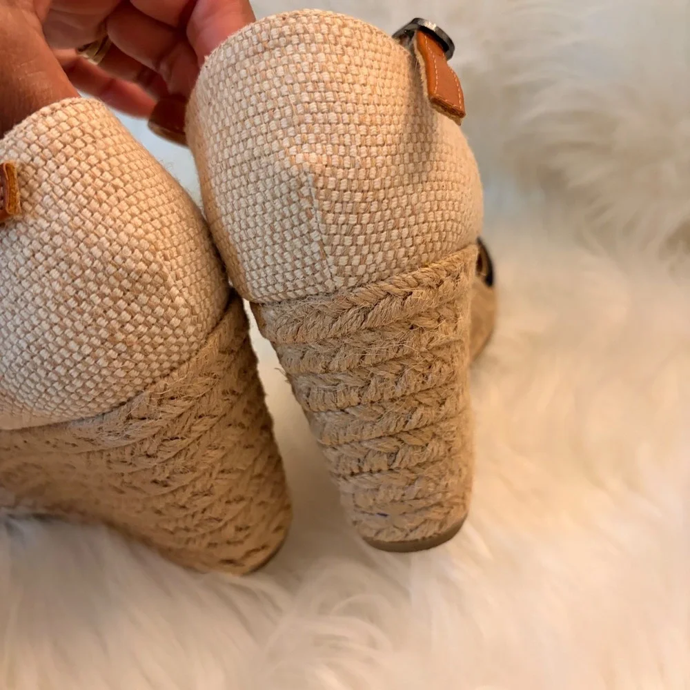 White Mountain Mamba Wedge Sandals Womens 8.5W Black Tan Excellent Espadrille
